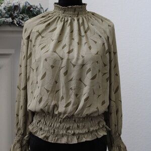 Worthington Long Sleeve Olive Green Workwear/Formal/Business Casual Top Sexy Bac